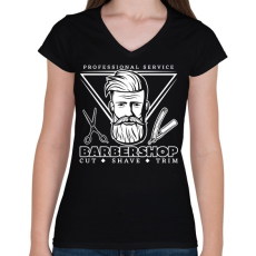 PRINTFASHION Barbershop 4 - Női V-nyakú póló - Fekete