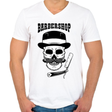 PRINTFASHION Barbershop - Bajuszos - Férfi V-nyakú póló - Fehér férfi póló