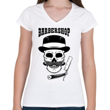PRINTFASHION Barbershop - Bajuszos - Női V-nyakú póló - Fehér női póló