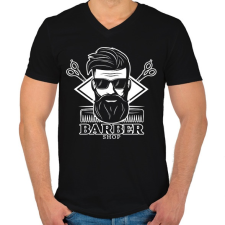 PRINTFASHION Barbershop - Férfi V-nyakú póló - Fekete férfi póló