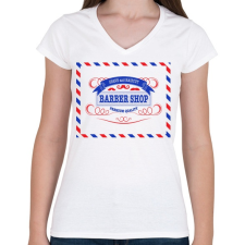 PRINTFASHION barbershop - Női V-nyakú póló - Fehér női póló