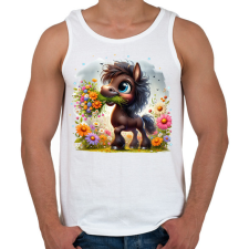 PRINTFASHION Barna póni virágcsokorral - Férfi atléta - Fehér atléta, trikó