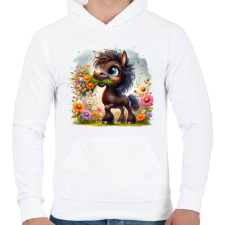 PRINTFASHION Barna póni virágcsokorral - Férfi kapucnis pulóver - Fehér férfi pulóver, kardigán