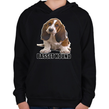 PRINTFASHION Basset Hound - Gyerek kapucnis pulóver - Fekete gyerek pulóver, kardigán
