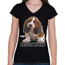 PRINTFASHION Basset Hound - Női V-nyakú póló - Fekete női póló