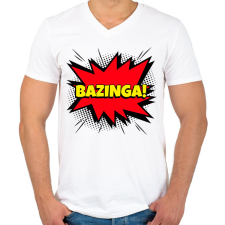 PRINTFASHION BAZINGA - Férfi V-nyakú póló - Fehér férfi póló