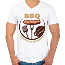 PRINTFASHION BBQ bárhol és bármikor - Férfi V-nyakú póló - Fehér férfi póló