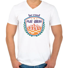 PRINTFASHION Be cool - Play chess - Férfi V-nyakú póló - Fehér férfi póló