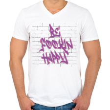 PRINTFASHION Be fookin happy - Férfi V-nyakú póló - Fehér férfi póló
