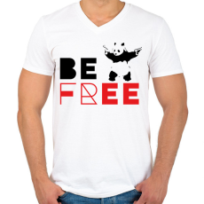 PRINTFASHION Be free - Banksy panda - Férfi V-nyakú póló - Fehér
