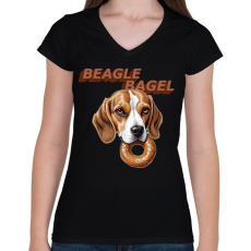 PRINTFASHION beagle bagel - Női V-nyakú póló - Fekete