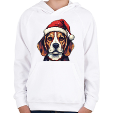 PRINTFASHION Beagle mikulás sapkában - Gyerek kapucnis pulóver - Fehér gyerek pulóver, kardigán