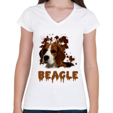 PRINTFASHION Beagle - Női V-nyakú póló - Fehér női póló