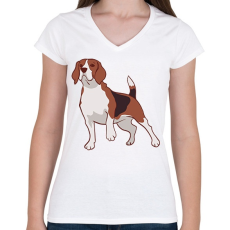 PRINTFASHION Beagle - Női V-nyakú póló - Fehér