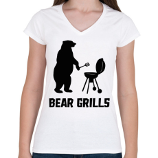 PRINTFASHION Bear Grills - Női V-nyakú póló - Fehér