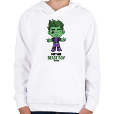 PRINTFASHION Beast Boy - Fortnite Season 6 - Gyerek kapucnis pulóver - Fehér gyerek pulóver, kardigán