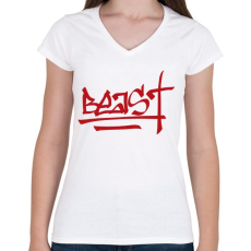 PRINTFASHION Beast Design Text Logo - Női V-nyakú póló - Fehér