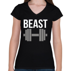 PRINTFASHION BEAST - Női V-nyakú póló - Fekete