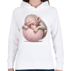 PRINTFASHION Bébi majom egy pink labdával - Női kapucnis pulóver - Fehér