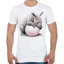 PRINTFASHION Bébi orrszarvú egy pink labdával - Férfi póló - Fehér férfi póló