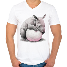 PRINTFASHION Bébi orrszarvú egy pink labdával - Férfi V-nyakú póló - Fehér férfi póló