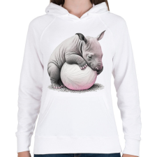 PRINTFASHION Bébi orrszarvú egy pink labdával - Női kapucnis pulóver - Fehér női pulóver, kardigán