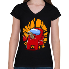 PRINTFASHION Bébi születik - Női V-nyakú póló - Fekete női póló