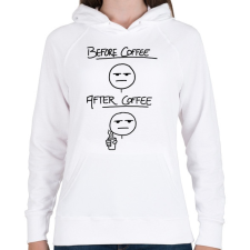 PRINTFASHION Before coffee after coffee - Női kapucnis pulóver - Fehér női pulóver, kardigán