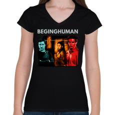 PRINTFASHION BEGINGHUMAN - Női V-nyakú póló - Fekete