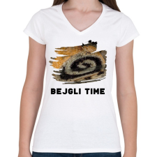 PRINTFASHION Bejgli Time - Női V-nyakú póló - Fehér női póló
