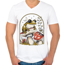 PRINTFASHION Béka és gomba - Férfi V-nyakú póló - Fehér férfi póló