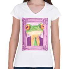 PRINTFASHION Béka kép - Női V-nyakú póló - Fehér