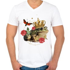 PRINTFASHION Béka király - Férfi V-nyakú póló - Fehér