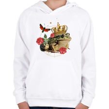 PRINTFASHION Béka király - Gyerek kapucnis pulóver - Fehér gyerek pulóver, kardigán