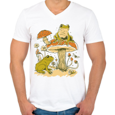 PRINTFASHION Békák és gomba - Férfi V-nyakú póló - Fehér