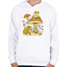 PRINTFASHION Békák és gomba - Gyerek kapucnis pulóver - Fehér