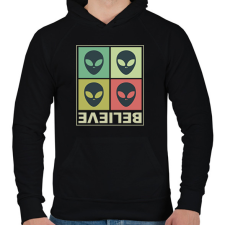PRINTFASHION Believe - Aliens - Férfi kapucnis pulóver - Fekete női pulóver, kardigán