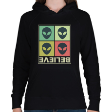 PRINTFASHION Believe - Aliens - Női kapucnis pulóver - Fekete