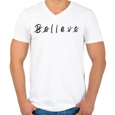 PRINTFASHION Believe - Férfi V-nyakú póló - Fehér