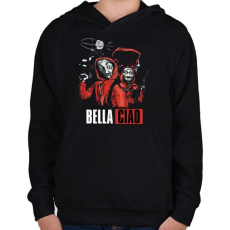 PRINTFASHION Bella Ciao - Nagy Pénzrablás - Money Heist - Casa de Papel - Gyerek kapucnis pulóver - Fekete