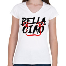PRINTFASHION Bella Ciao - Női V-nyakú póló - Fehér