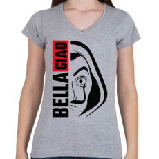 PRINTFASHION Bella ciao - Női V-nyakú póló - Sport szürke
