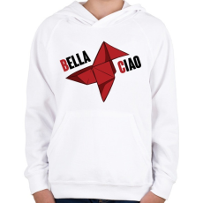PRINTFASHION Bella Ciao origami - Gyerek kapucnis pulóver - Fehér