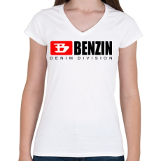 PRINTFASHION benzin - Női V-nyakú póló - Fehér