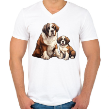 PRINTFASHION Bernáthegyi kutyák - Férfi V-nyakú póló - Fehér férfi póló