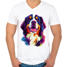 PRINTFASHION Berni Pásztorkutya Portré - Férfi V-nyakú póló - Fehér férfi póló