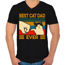 PRINTFASHION Best Cat Dad Ever - Férfi V-nyakú póló - Fekete