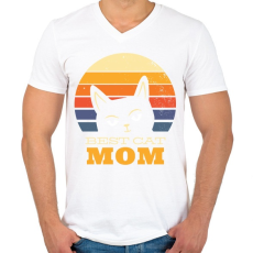 PRINTFASHION Best Cat Mom Ever - Férfi V-nyakú póló - Fehér