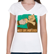 PRINTFASHION Best Cat Mom Ever - Női V-nyakú póló - Fehér