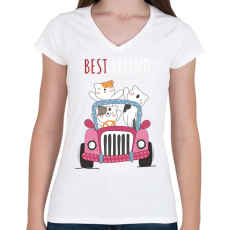 PRINTFASHION best friend macska - Női V-nyakú póló - Fehér